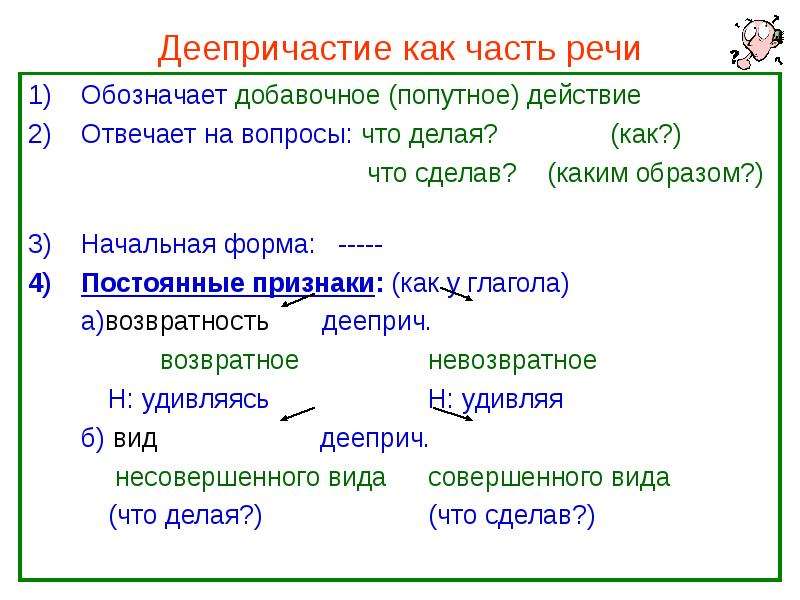 Действие какой части. Деепричастие. Деепричастие часть речи. Начальная форма деепричастия. Деепричастие как часть.