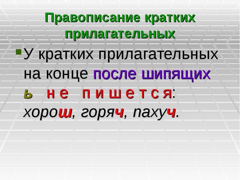 Правописание кратких прилагательных на шипящий 5 класс презентация