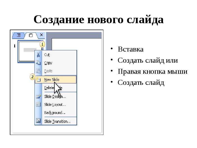 Чтобы вставить слайд в презентацию нужно выполнить команду