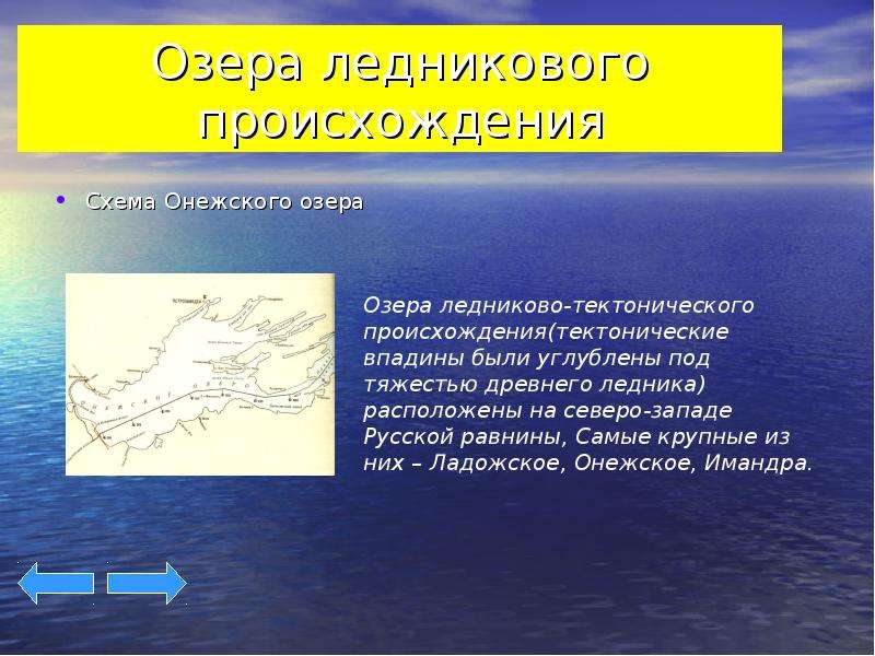 


Озера ледникового происхождения
Схема Онежского озера
