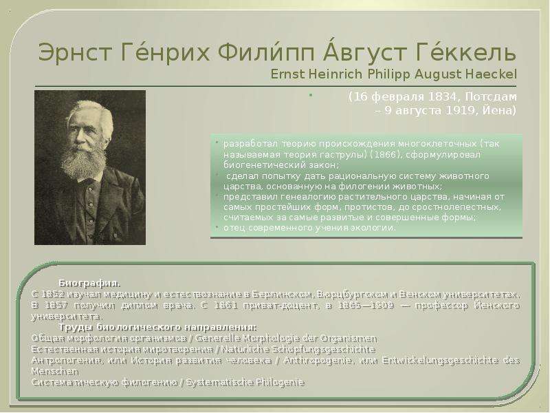 Эрнст Ге́нрих Фили́пп А́вгуст Ге́ккель Ernst Heinrich Philipp August Haeckel (16 февраля 1834, Потсд