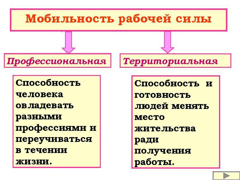 Ресурсы рабочей силы. Мобильность рабочей силы. Мобильность рабочей силы на рынке труда. Территориальная социальная мобильность. Социально-профессиональная мобильность.