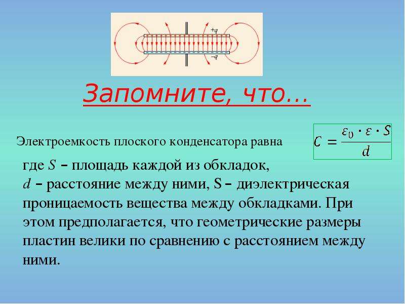 Магнитное поле между обкладками конденсатора. Электроемкость плоского конденсатора. Плоский конденсатор физика. Потенциал плоского конденсатора. Электроемкость плоского конденсатора с диэлектриком.