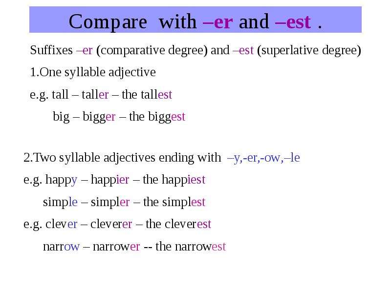 Tall comparative and superlative. Er est правило. Est окончание в английском. Правило окончания er est. Er est в английском языке правило.