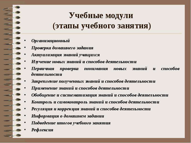 Текст учебного занятия. Этапы учебного занятия. Этапы учебной деятельности. Модули учебного занятия. Организационный модуль.