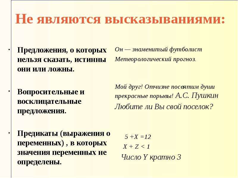 Какие предложения высказываниями. Предложения являющиеся авсказыванием. Предложение которое не является высказыванием. Высказыванием является предложение. Предложения которые не являются высказываниями.