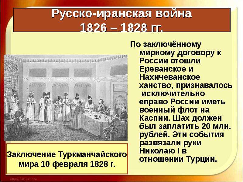 Договор при александре 1. Итоги русско иранской войны 1826-1828. 1826 1828 Мирный договор.