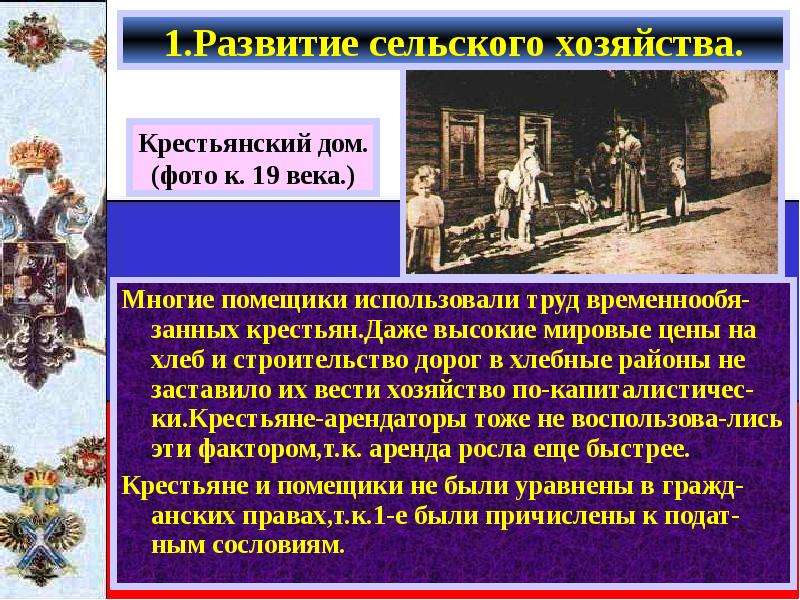 Развитие капитализма 19 век. Развитие капитализма в России презентация. Презентация развитие сельского хозяйства в 18 веке. Факты развития сельского хозяйства. Категории крестьян.