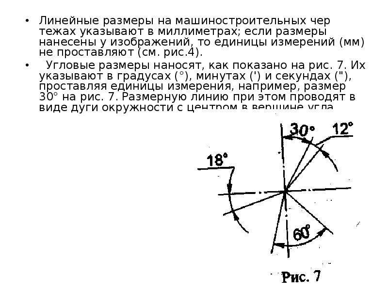 В каких единицах измерения на чертеже указывают угловые значения