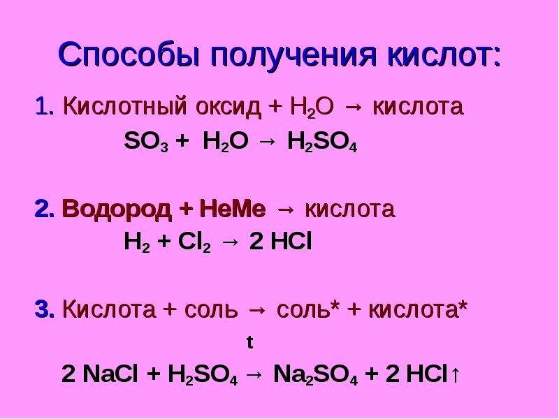 Реакция водорода для получения кислоты