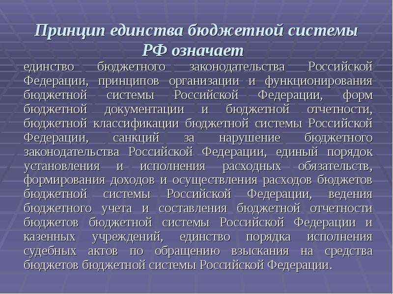 Единство значение. Принцип единства бюджетной системы РФ означает единство. Принцип единства бюджетной системы РФ. Принцип единства бюджетной системы Российской Федерации. Принцип единства бюджетной системы означает.