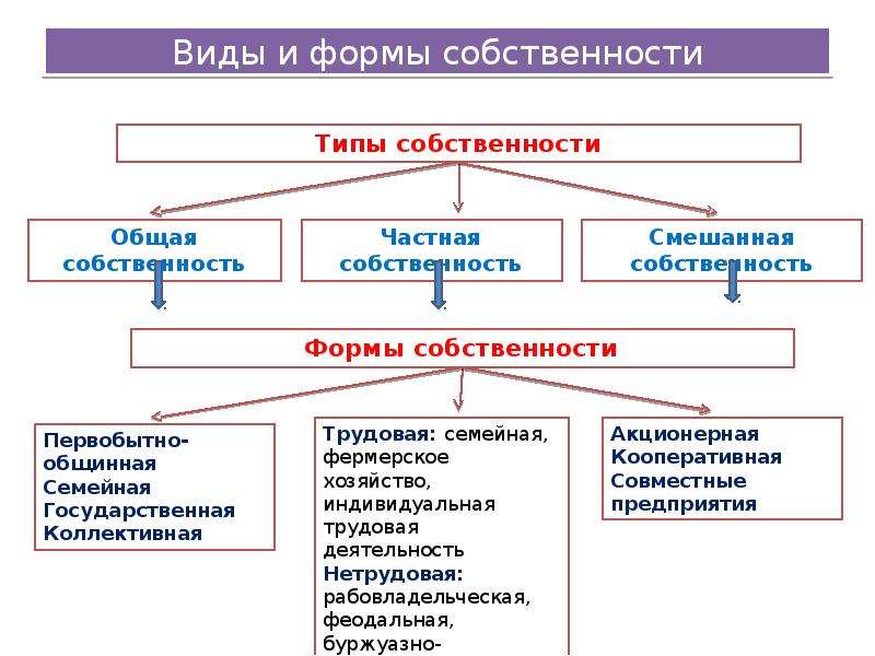 Представьте материал о видах имущества в виде сложной схемы