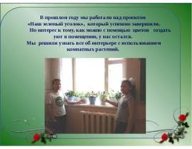 В прошлом году мы работали над проектом «Наш зеленый уголок», который успешно завершили. Но интерес к тому, как можно с помощью цвет