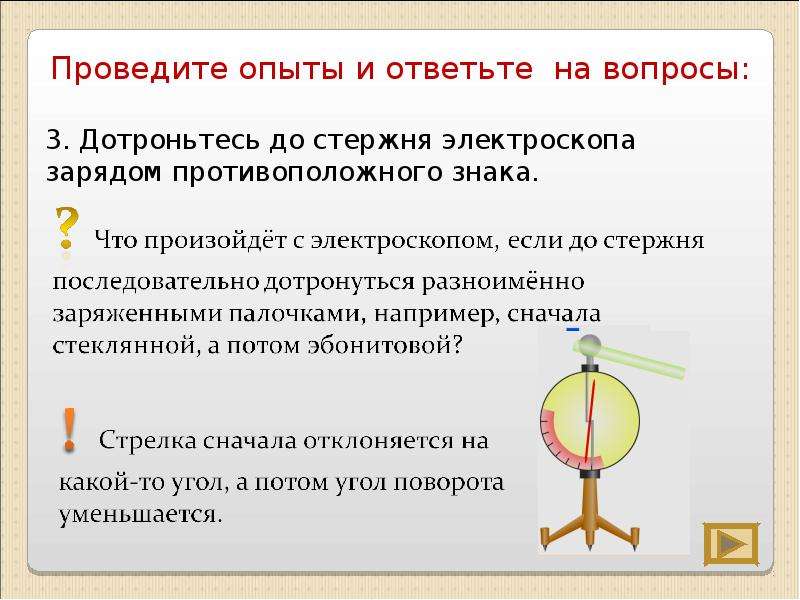 Незаряженную палочку поднесли к электроскопу. Электризация тел 8 класс электроскоп. Опыты с электроскопом. Задания электризация тел. Задачи по физике 8 класс электризация тел.