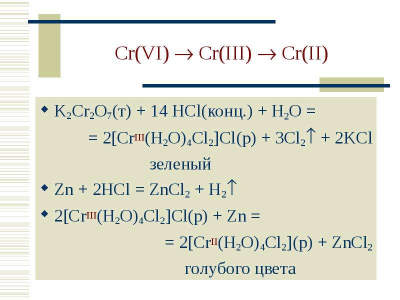 Кон hcl реакция. K2cr2o7 HCL конц. ZN HCL конц. Fe2o3 HCL конц. CD+HCL конц.