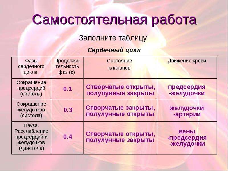 Работа сердца презентация 8 класс биология