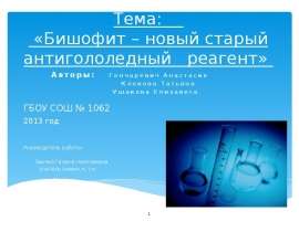 Тема: «Бишофит – новый старый антигололедный реагент» Авторы: Гончаревич Анастасия Клокова Татьян