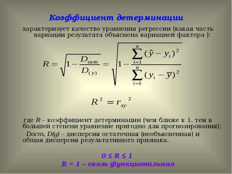 Коэффициент регрессии формула