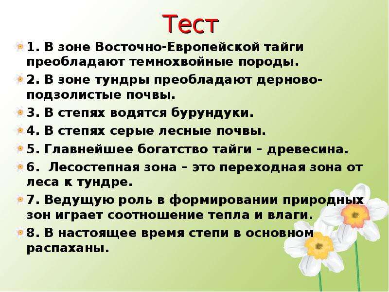 Тест природные зоны ответы. Тест про тайгу с ответами. Природные зоны России вывод. Тайга тест 4 класс окружающий мир. В зоне Восточно европейской тайги преобладают темнохвойные породы.