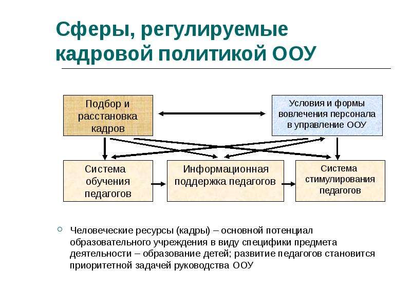 Кадровая сфера. Эффективность кадровой политики в школе. Ключевые показатели эффективности кадровой политики. Подсистемы, регулируемые кадровой политикой. Законы регулирующие кадровую политику.