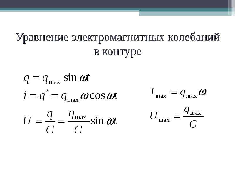 Уравнение колебаний в контуре. Уравнение свободных электромагнитных колебаний. Уравнение гармонических электромагнитных колебаний. Уравнение колебаний в колебательном контуре. Уравнение электромагнитных колебаний в контуре.