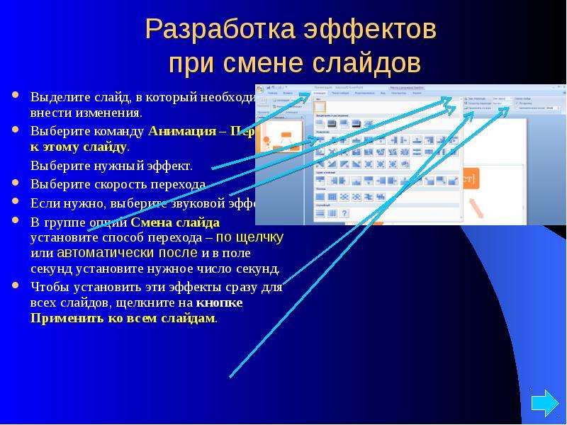 Выберите слайд. Эффекты переходов слайдов. Способы смены слайдов. Переходы в презентации. Эффекты смены слайдов.