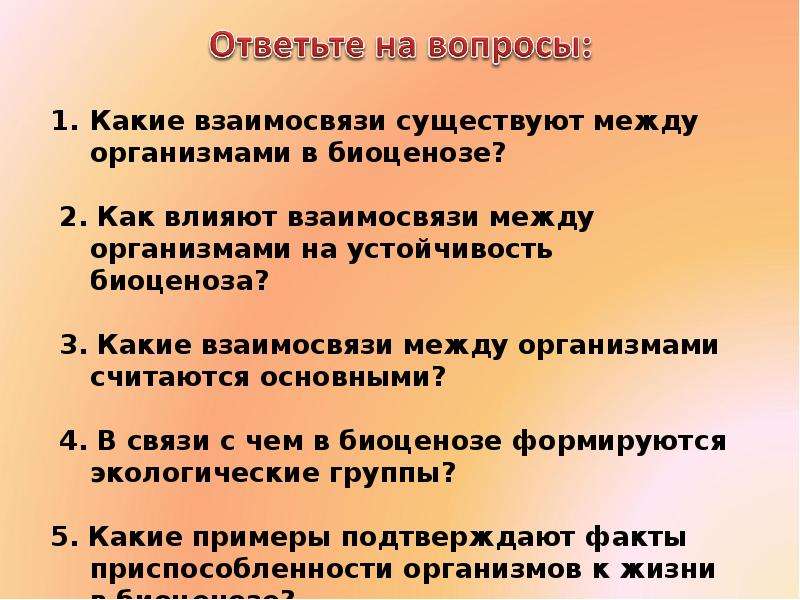 Презентация взаимосвязь компонентов биоценоза и их приспособленность друг к другу 7 класс латюшин