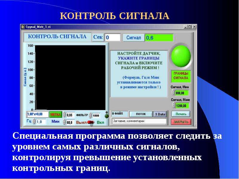 Специальные программы контроля. Параметры сигнала контроля.