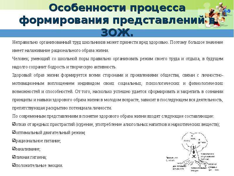 Формирование представлений зож. Особенности процесса движения. Принцип жизни не выполнять в срок.