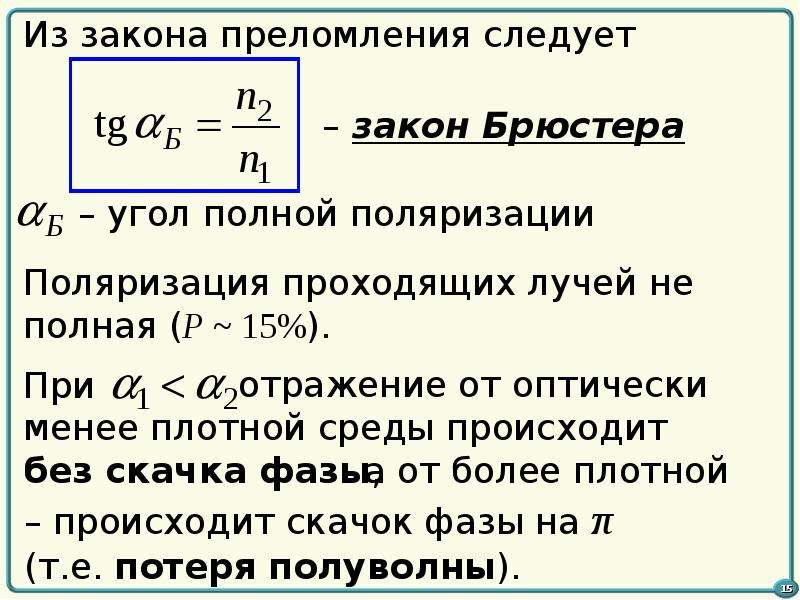 Закон брюстера рисунок и вывод формулы