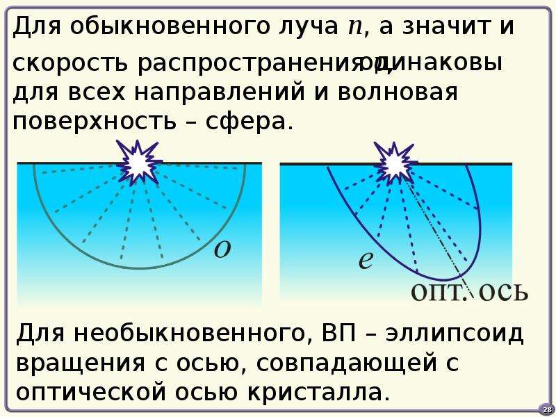 На рисунке изображены волновые поверхности о и е лучей в одноосном кристалле