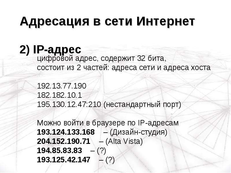 Адресация в интернете презентация