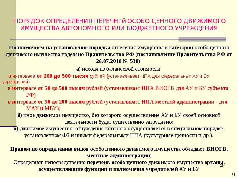 Имущество перечень особо ценного имущества. Имущество автономных учреждений.