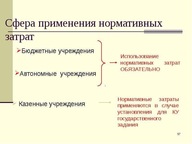 Автономная презентация. Нормативные затраты для бюджетных учреждений. Сфера применения нормативного прогноза.