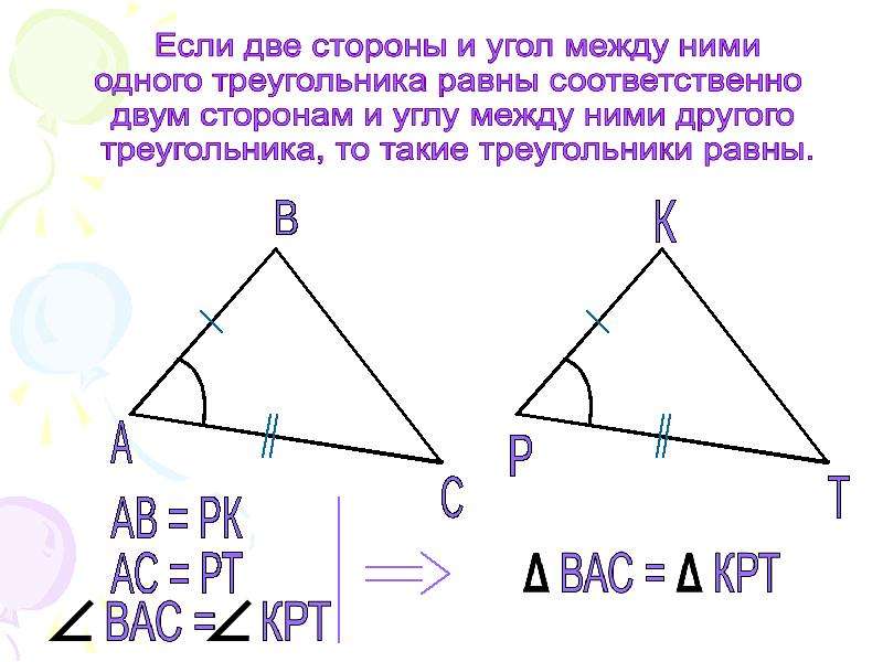 Если две стороны соответственно равны. Если 2 стороны и угол между ними. Если две стороны и угол между ними равны. Две стороны треугольника и угол между ними. Если две стороны и угол одного треугольника.