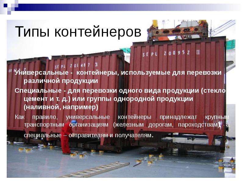 Международные контейнерные перевозки  1.Нормативные условия использования контейнеров. Типы  контейнеров.  2. Правила размещения г, слайд №12