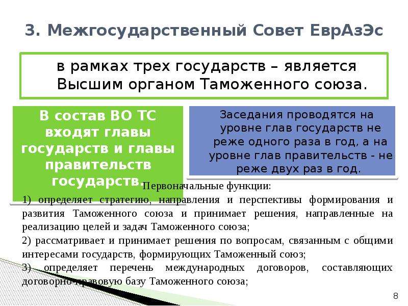 Курс руководства страны. ЕВРАЗЭС цели и задачи. Функции таможенного Союза. Функции межправительственного совета. Межправительственный совет стран-экспортеров меди.