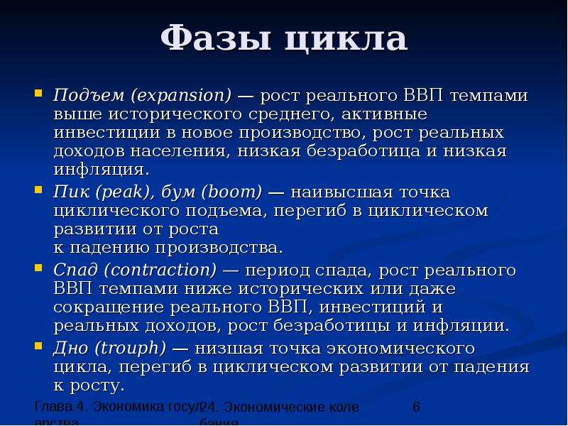 Экономика 4. Фазы цикла ВВП. Экономические циклы спад подъем инфляция. Фаза экономического подъема. Этапы экономического подъема.