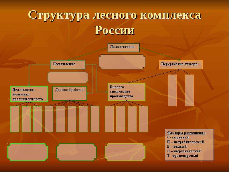 Факторы влияющие на размещение лесной отрасли. Таблица состав лесного комплекса. Состав комплекса Лесной промышленности.