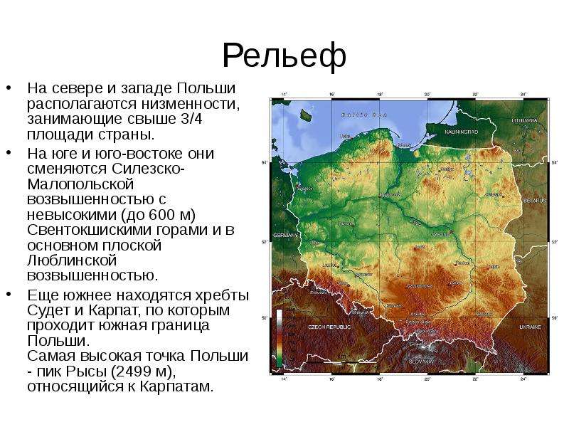 Карта рельефа польши