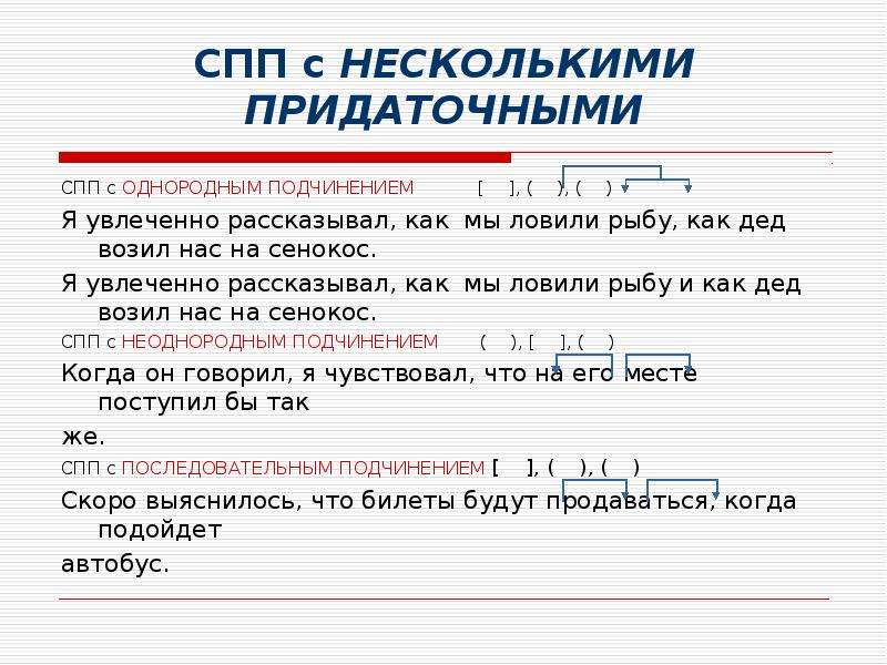 Схема сложноподчиненного предложения с несколькими придаточными