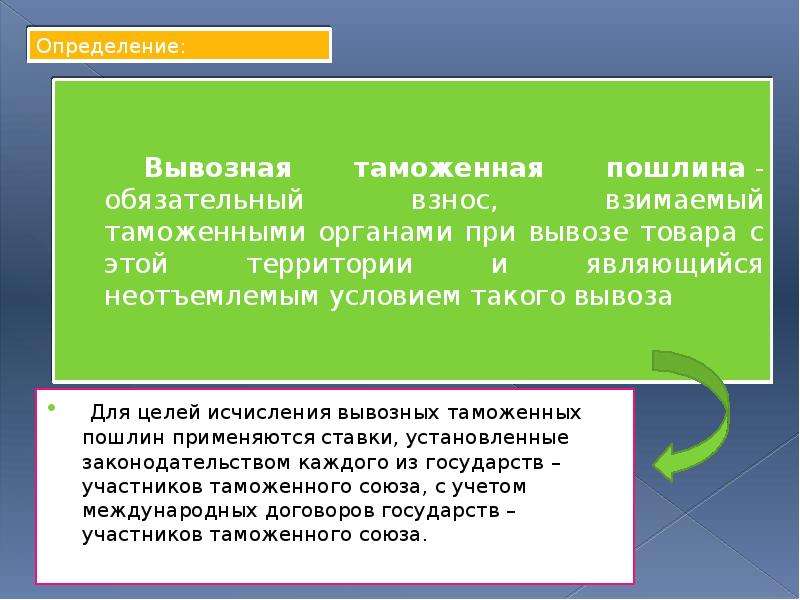 Неотъемлемое условие. Вывозная таможенная пошлина. Ввозные и вывозные таможенные пошлины. Практика применения таможенных пошлин. Ставки вывозных таможенных пошлин.