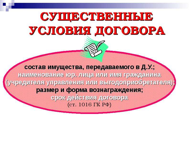 Право управления имуществом. Доверительное управление имуществом презентация. К существенным условиям договора относятся. Особенности доверительного управления имуществом. Условия наследственного договора.