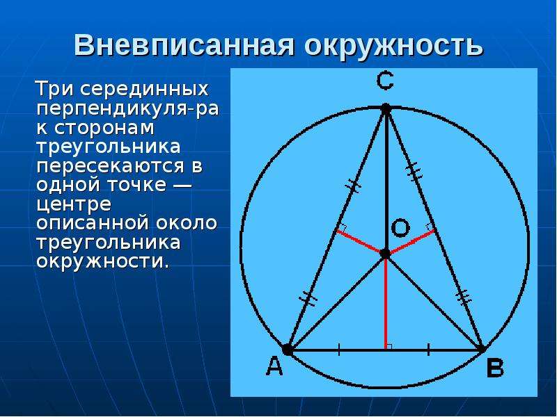 Центр описанной окружности c. Вневписанная окружность. Центр вневписанной окружности. Вневписанная около треугольника окружности. Описанная и вневписанная окружность.