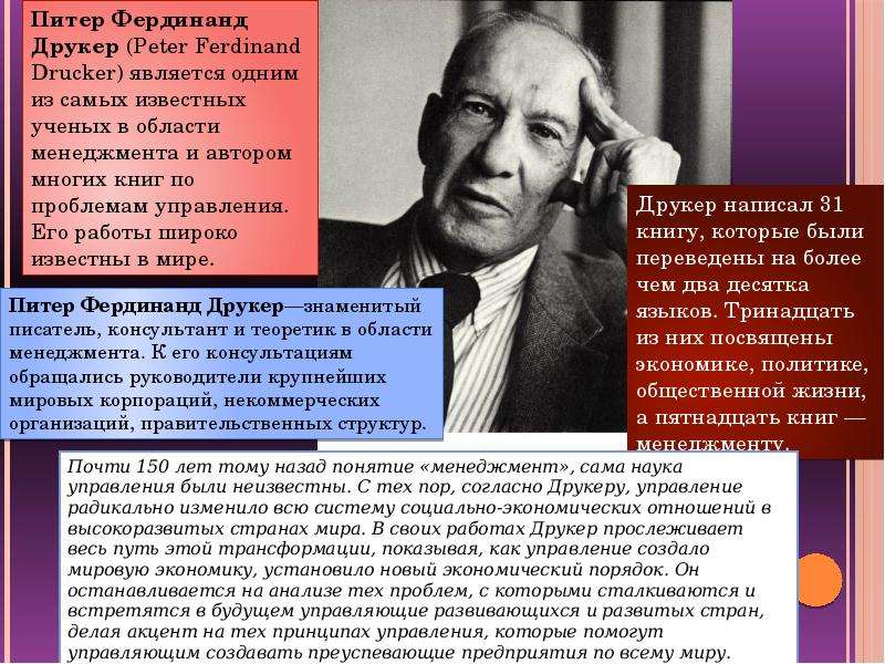 Управление питера друкера. Друкер вклад в менеджмент. Идеи п.Друкера. Теории п. Друкера. Друкер теория менеджмента.