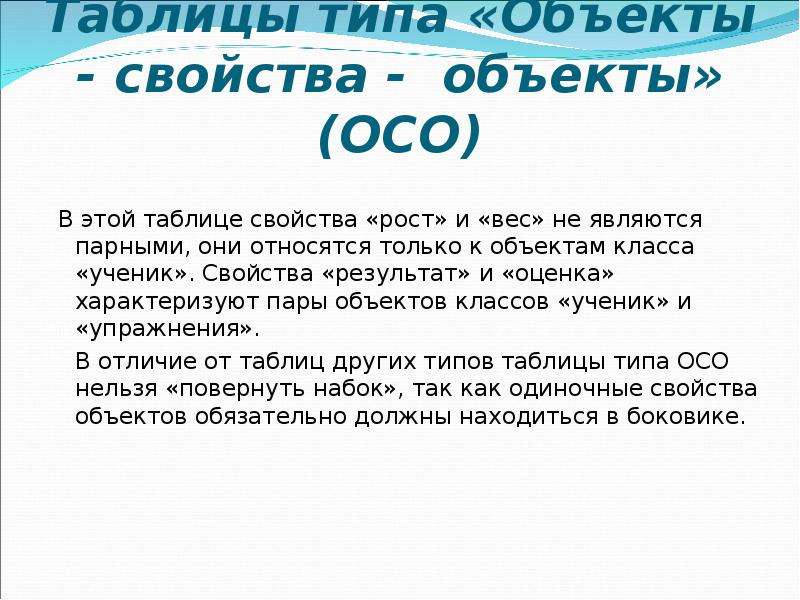 Свойство результатов. Одиночные свойства объекта. Свойства роста.