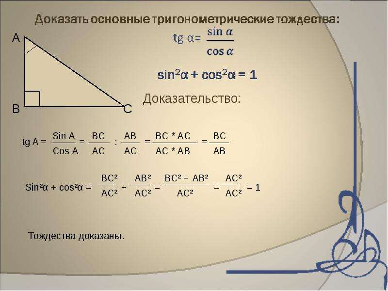 Основные тригонометрические тождества презентация