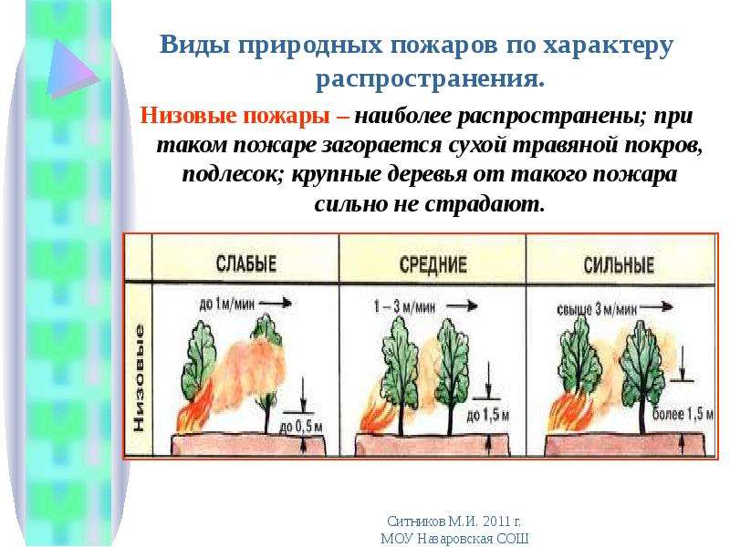 Дополните схему о видах природных пожаров