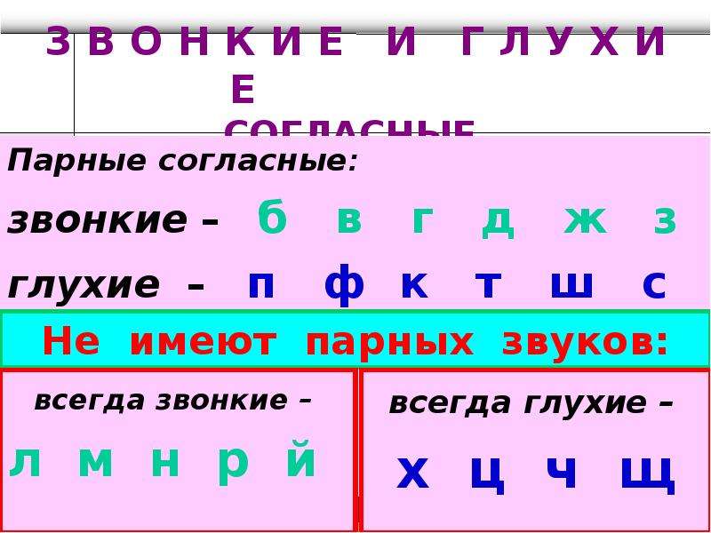 Картинка парные согласные 1 класс