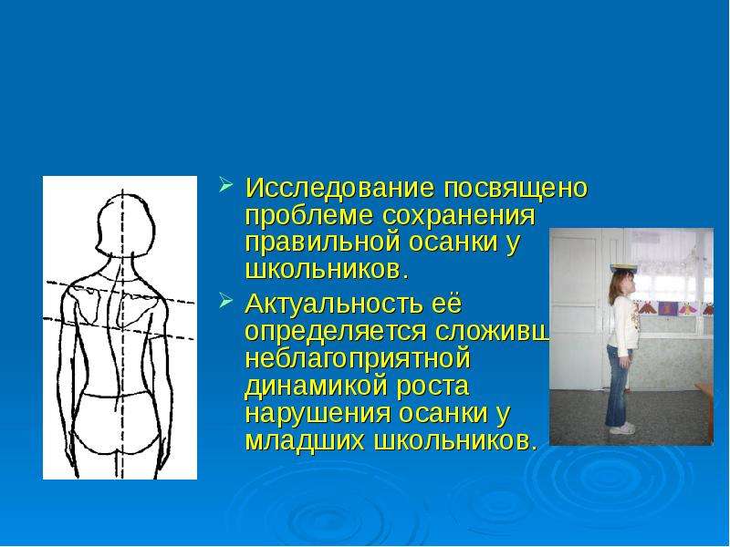 Посвящен проблеме. Актуальность правильной осанки. Актуальность нарушения осанки. Методика обследования осанки. Правильная осанка младших школьников.